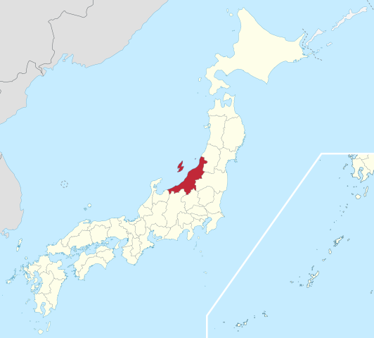Kaart van Japan met Niigata gemarkeerd