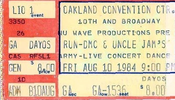 A ticket for a 1984 concert in Oakland, California