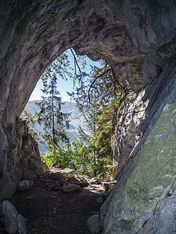 Schnurrenloch, altsteinzeitliche Wohnhöhle, Ausblick aus der unteren Höhle