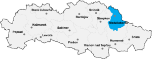 Район Медзилаборце на карте