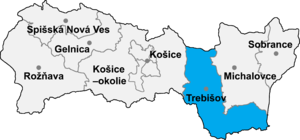 Район Требишов на карте