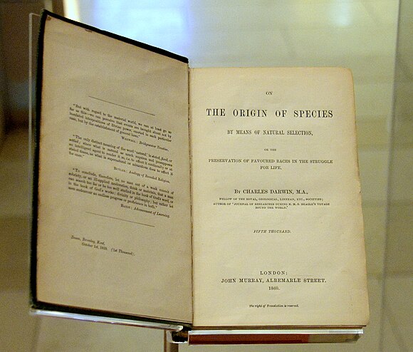 On the Origin of Species by means of Natural Selection, or the Preservation of Favoured Races in the Struggle for Life, 2nd edition. By Charles Darwin, John Murray, London, 1860. National Museum of Scotland.