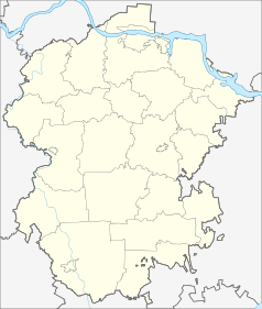 Mapa konturowa Czuwaszji, u góry nieco na prawo znajduje się punkt z opisem „Nowoczeboksarsk, sobór św. Włodzimierza”