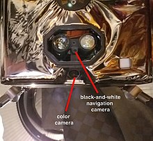 Ingenuity's two cameras, as seen from under the aircraft PIA23969-Ingenuity Helicopter Imaging Suite.jpg