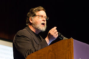 PZ Myers presents his talk, "You, too, can know more molecular genetics than a creationist!" at Skepticon in 2014. PZ Myers at Skepticon 7.jpg