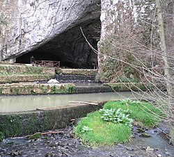 Vstup do jeskyně v dolní části - tudy vytéká říčka Banja