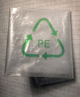 A recyclable bag manufactured from polyethylene, resin identification code