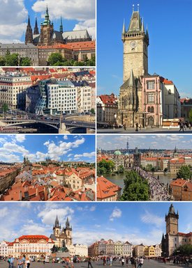 Montage of Prague, clockwise from top: Old Town Hall, Charles Bridge, Old Town Square, the Malá Strana, the Dancing House, St. Vitus Cathedral