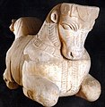 Persian style two-headed bull protome found in Sidon . Marble, 5th century BC.