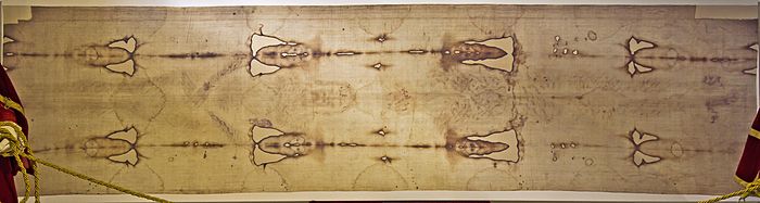 Replica of the Shroud of Turin, found in the Real Santuario del Cristo de La Laguna in Tenerife (Spain) Replica Sabana Santa.jpg