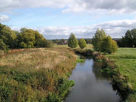 The River Penk, from Bull Bridge on the northern edge of the historic centre. The Roller Mill is visible in the distance: the Penk was long an important energy source for the village.