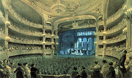 Die Salle Le Peletier in Paris, um 1840. Hier wurden Donizettis Grand opéras Les Martyrs, La favorite und Dom Sébastien uraufgeführt.