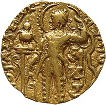 Samudragupta na dobové minci (Britské muzeum)
