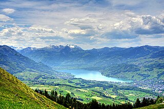 Lake Sarnen lake in at Sarnen, canton of Obwalden, Switzerland