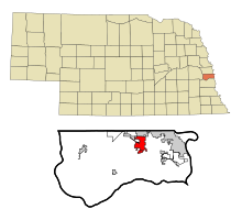 Sarpy County Nebraska Incorporated and Unincorporated areas Papillion Highlighted.svg