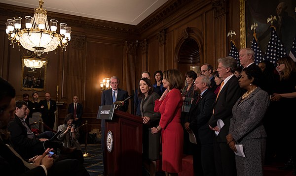 Cantwell responding to a question at a press conference in 2019.