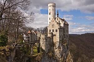 Exterior view of Lichtenstein Castle am Albtrauf, May 2010