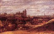 View of Brussels from the North-East label QS:Len,"View of Brussels from the North-East" label QS:Lpl,"Widok Brukseli z północnego-wschodu" label QS:Lnl,"Gezicht op Brussel vanuit het noordoosten" circa 1625 date QS:P,+1625-00-00T00:00:00Z/9,P1480,Q5727902 . oil on panel medium QS:P186,Q296955;P186,Q106857709,P518,Q861259 . 24.5 × 39 cm (9.6 × 15.3 in). Cologne, Wallraf-Richartz-Museum.