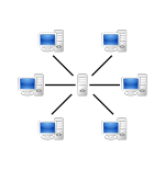 A diagram of a server-based computer network.