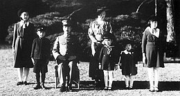 The Emperor with his wife Empress Kojun and their children on 7 December 1941 Showa-family1941 12 7.jpg