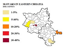 Slovaks in eastern Croatia, according to the 2011 Croatian census Slovaks of eastern Croatia 2011.jpg