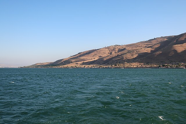 The South-west extremity of the Sea of Galilee as seen on the water