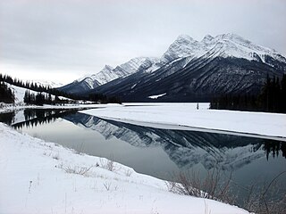 Spray Lakes Reservoir reservoir formed by damming the Spray River in Alberta, Canada