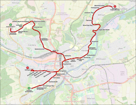 Netwerkkaart van de Tram van Ulm