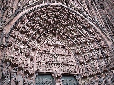 Archivolts surrounding a tympanum of the west façade Strasbourg Cathedral, France.