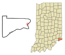 Switzerland County Indiana Incorporated and Unincorporated area Patriot Highlighted.svg