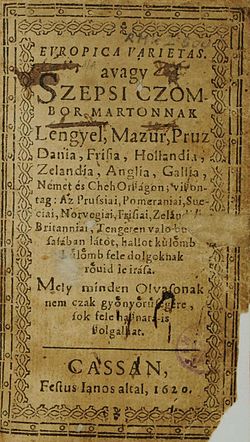 Az Europica Varietas címlapja, Kassa, 1620