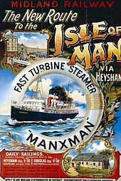 Midland Railway publicity poster; advertising passage to the Isle of Man via Heysham aboard Manxman.