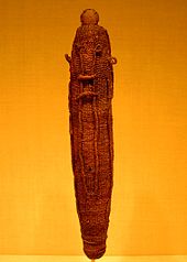 A sacred god figure wrapping for the war god 'Oro, made of woven dried coconut fibre (sennit), which would have protected a Polynesian god effigy (to'o), made of wood