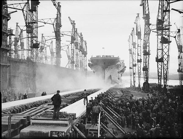 The launching of Indefatigable, 8 December 1942