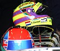 The helmets of Tom Coronel & Justin Wilson - Dome S101 Judd in the pits at the 2004 Le Mans (50856908031).jpg
