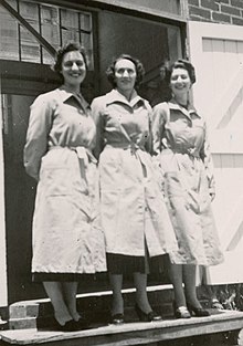 Three women archivists outside the Archives Office