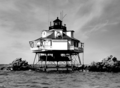 Thomas Point Shoal Light Square on hexagonal house, White with Red Roof and Black Lantern.