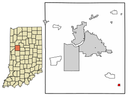 Location of Clarks Hill in Tippecanoe County, Indiana.