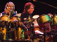 Tipper Gore drumming with Mickey Hart during a The Dead appearance in April 2009 Tipper Gore and Mickey Hart.jpg