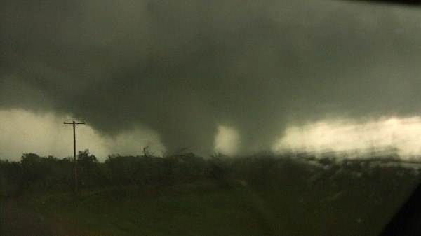 The Tushka, Oklahoma, tornado displaying multiple funnels within the main vortex.