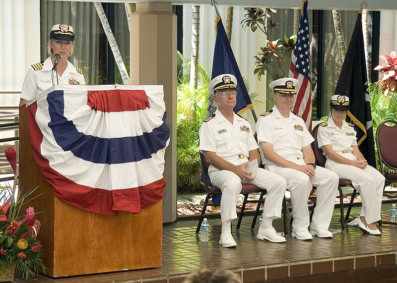 File:US Navy 070620-N-6674H-033 Outgoing officer in charge of Navy Environmental and Preventive Medicine Unit (NEPMU) 6, Capt. Gail L. Hathaway speaks of the unit's many accomplishments during her tour.jpg