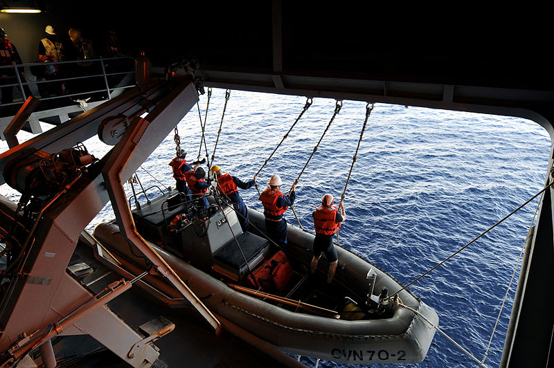 File:US Navy 120207-N-ZI635-007 Sailors launch a rigid-hull inflatable boat during a man overboard drill aboard the Nimitz-class aircraft carrier USS Ca.jpg