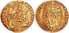 Gold ducat (zecchino) of doge Michele Steno, 1400-1413 Venezia Ducato 1400.jpg