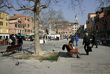A square in Venice, an example of a carfree city Venice - Campo S. Margherita.jpg