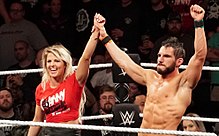 LeRae and Johnny Gargano at NXT TakeOver: New Orleans in April 2018 Victorious Gargano & LeRae TakeOver NOLA crop.jpg