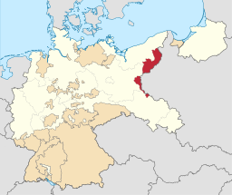 Grenzmark Posen-Westpreussens (rött) läge inom Preussen i Tyska riket, 1925.