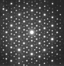 Electron diffraction pattern of an icosahedral Ho-Mg-Zn quasicrystal Zn-Mg-HoDiffraction.JPG