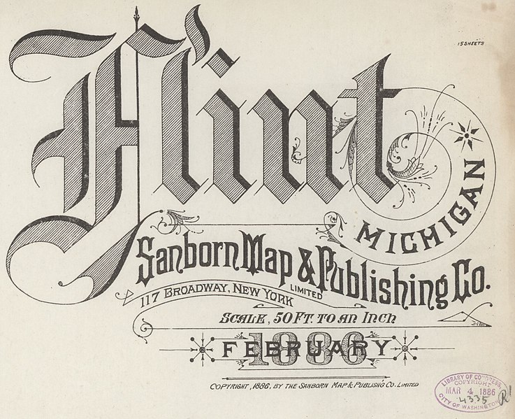 File:"FLINT" in February 1886 detail, Sanborn Fire Insurance Map from Flint, Genesee County, Michigan. LOC sanborn04009 001-1 (cropped).jpg