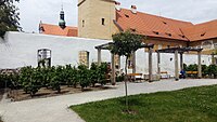 Garden of the Minorite Monastery in the town of Český Krumlov, south Bohemia, Czech Republic.}}