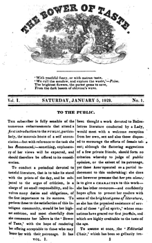 Bower of Taste v.1, n. ° 1, 5 de enero de 1828